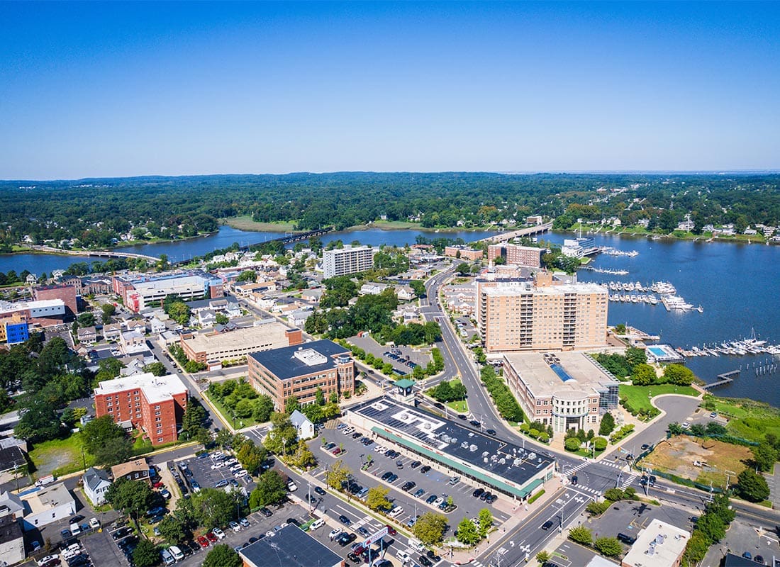 Brielle, NJ - Aerial View of Red Bank New Jersey on a Clear Sunny Day