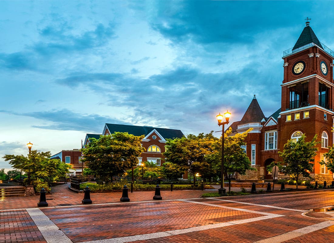 Lawrenceville, GA - Panoramic View of Town Square in Dallas, Georgia After Sunset